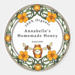Sticker Rond Boarder Art nouveau miel fait maison