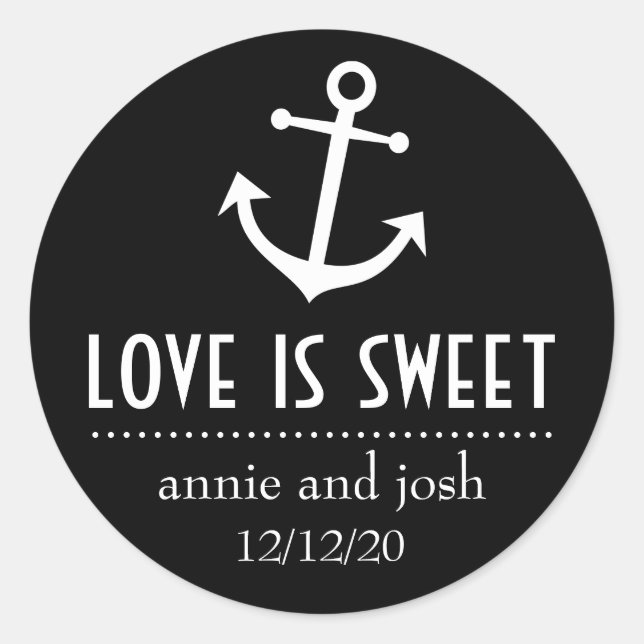 Sticker Rond Boat Anchor Love Is Sweet Labels (Noir) (Devant)