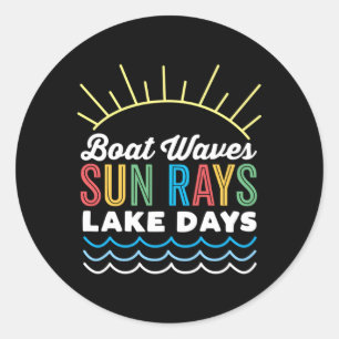 Sticker Rond Boat Waves Sun Rays Lake Day Extérieur