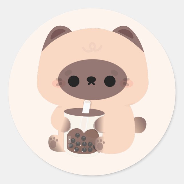 Sticker Rond Boba Siamese Chat (Devant)
