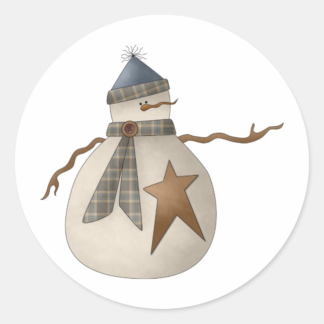 Sticker Rond Bobbins de neige ・ Snowman avec Star (Devant)