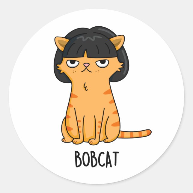 Sticker Rond Bobcat Funny Chat Bob Hair Pun (Devant)