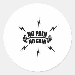 Sticker Rond Bodybuilding drôle 'pas de douleur, pas de résulta