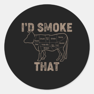 Sticker Rond Boeuf - Je fumerais ça - Bbq