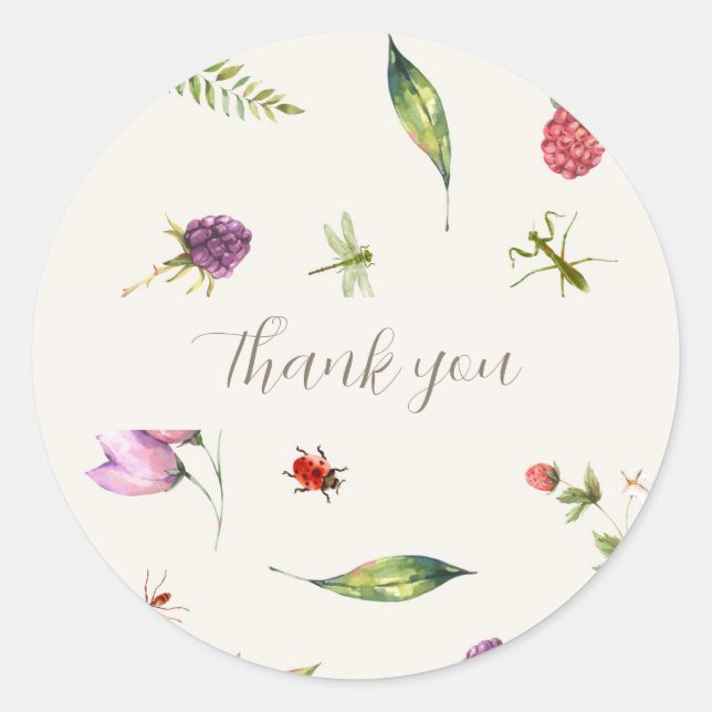 Sticker Rond Bogues florales modernes tendance Merci boisé (Devant)