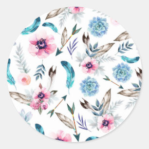 Sticker Rond Bohème Chic Fleurs Bohème Fille Fête d'anniversair