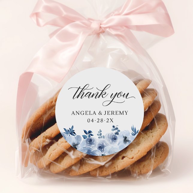 Sticker Rond Bohème Dusty Bleu Floral Merci Favoriser (Créateur téléchargé)