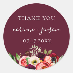 Sticker Rond Bohème fleurit Bourgogne Mariage Favoriser