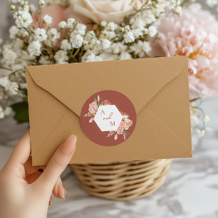 Sticker Rond Bohème Floral Terracotta & Ivory Mariage Invitat