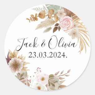 Sticker Rond Bohemian Chic Mariage floral