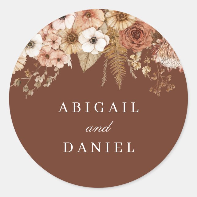 Sticker Rond Bohemian Floral Modern Wedding  (Devant)