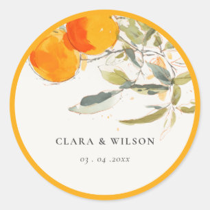 Sticker Rond Boho Abstrait Sketchy Orange Garden Mariage