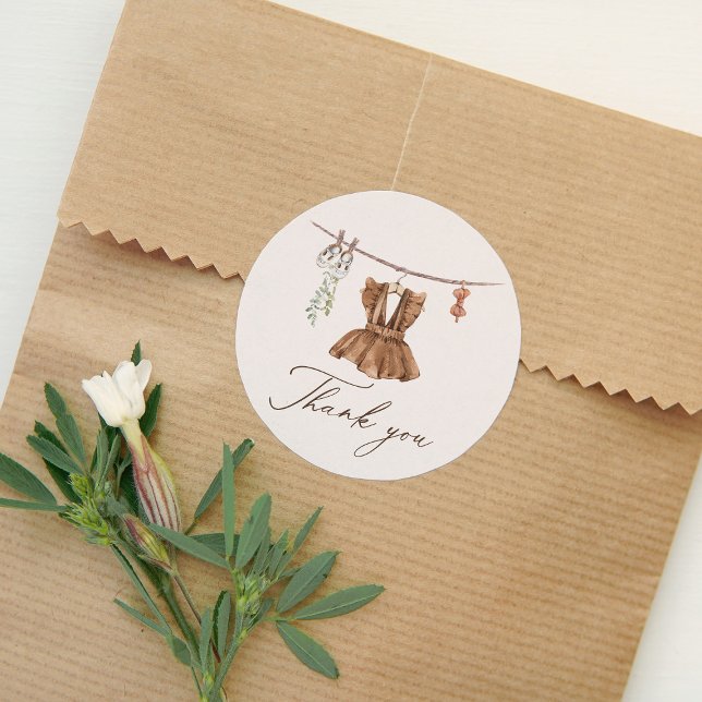 Sticker Rond Boho Aquarelle Bébé Vêtements Fille Baby shower (Créateur téléchargé)