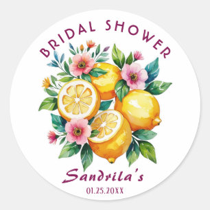 Sticker Rond Boho Aquarelle Citron Shower de Mariage Méditerran