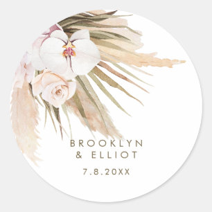 Sticker Rond Boho Aquarelle Pampas Mariage en herbe Favoriser