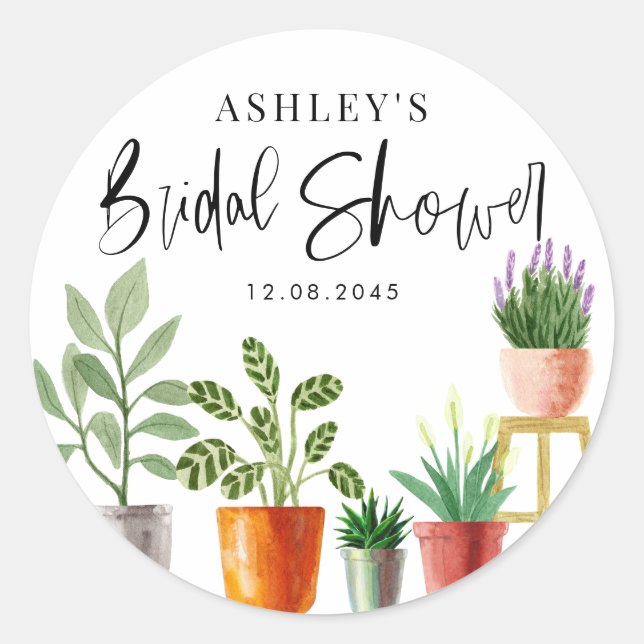 Sticker Rond Boho Aquarelle Poted Houplant Fête des mariées (Devant)