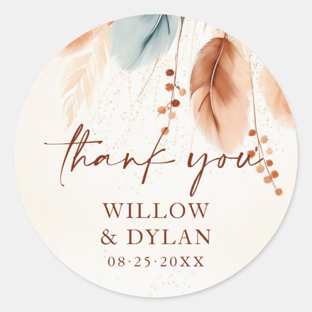 Sticker Rond Boho Aquarelle Terracotta Pampas Merci en herbe (Devant)