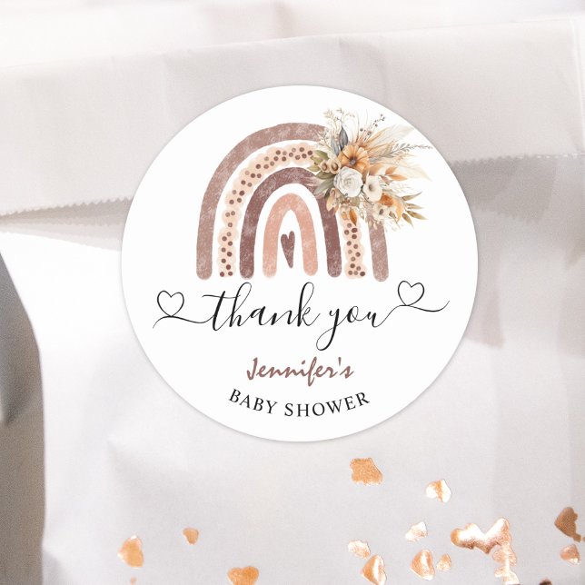 Sticker Rond Boho Arc-en-ciel Baby shower neutre classique (Créateur téléchargé)