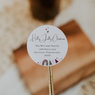 Sticker Rond Boho Arc en ciel & Coeurs Enveloppe Holly Jolly