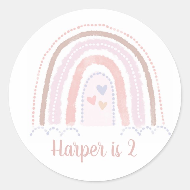 Sticker Rond Boho Arc-en-ciel rouillé rose Anniversaire (Devant)