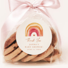 Sticker Rond Boho Arc-en-ciel Terracotta Baby shower Merci