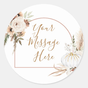 Sticker Rond Boho Arch Citrouille blanc Floral Votre message ic
