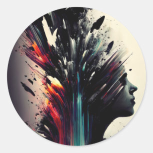 Sticker Rond Boho art abstrait avec visage de fille