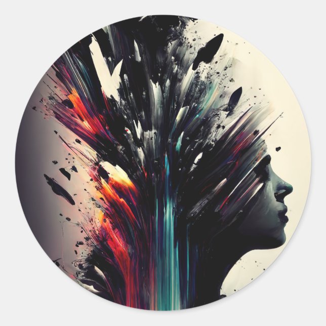 Sticker Rond Boho art abstrait avec visage de fille (Devant)