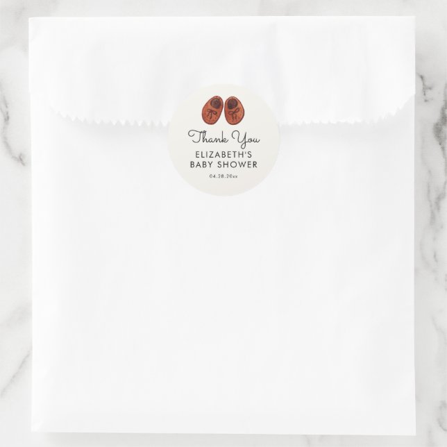Sticker Rond Boho Baby Chaussures Baby shower d'aquarelle (Sac)