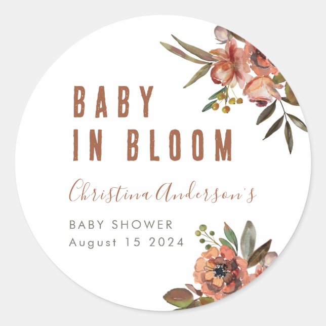 Sticker Rond Boho Baby shower verdure rustique Adorable (Devant)