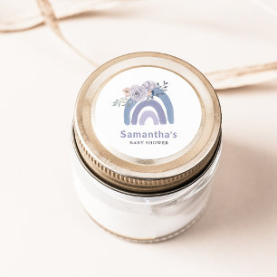 Sticker Rond Boho bleu et pourpre Baby shower arc-en-ciel