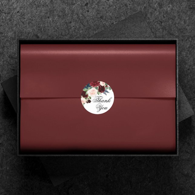 Sticker Rond Boho Bloom | Burgundy Rouge et Merci bleu marine (Créateur téléchargé)