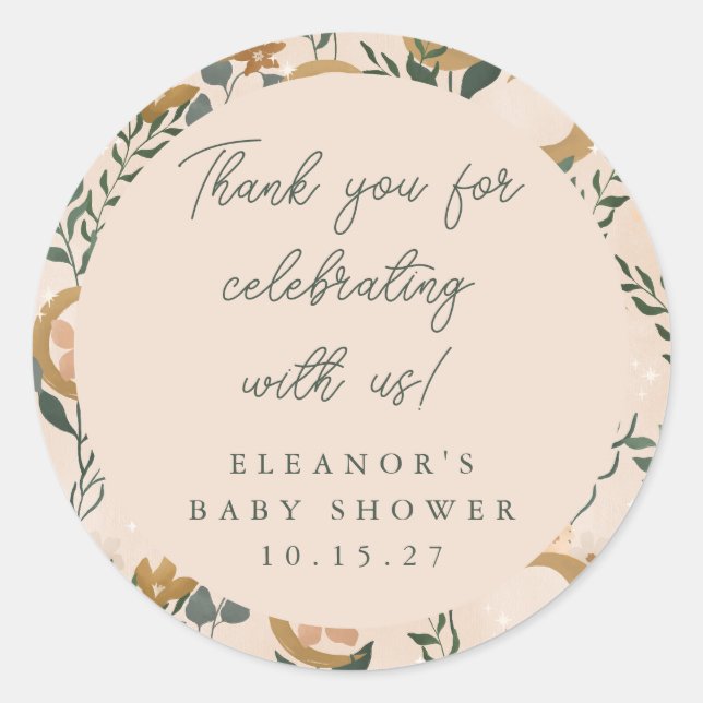 Sticker Rond Boho Blush Botanon Moon Baby shower personnalisé M (Devant)