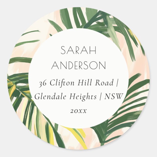 Sticker Rond Boho Blush Green Tropical Palm Beach Adresse : (Devant)