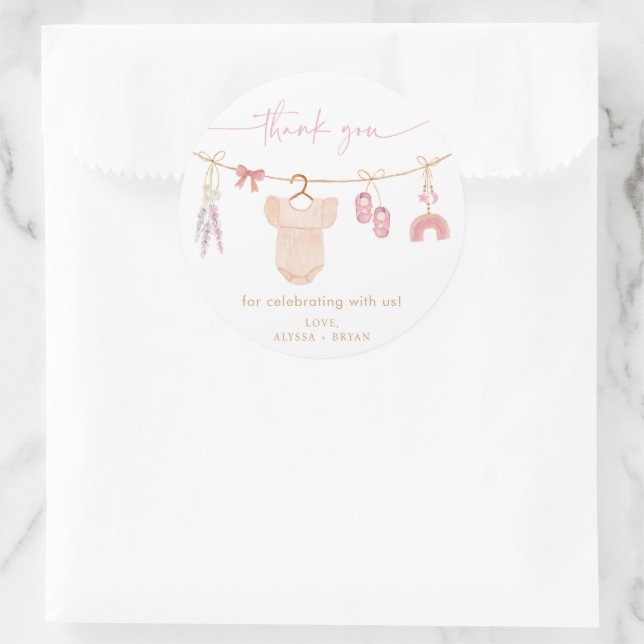 Sticker Rond Boho Blush rose Vêtements de bébé Baby shower fill (Sac)