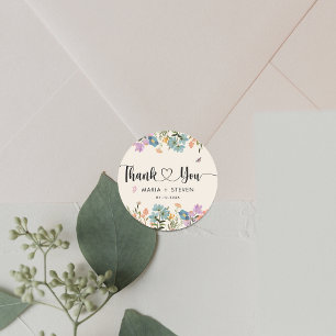 Sticker Rond Boho Botanical fleur sauvage mariage merci