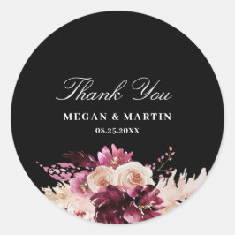 Sticker Rond Boho Bourgogne Rose Merci noir