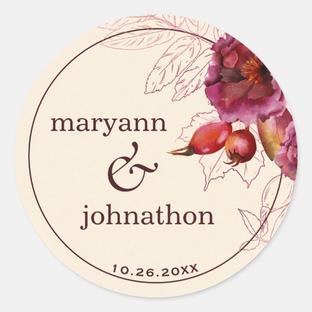 Sticker Rond Boho Burgundy Rose Tracery  (Devant)
