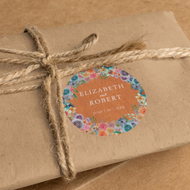 Sticker Rond Boho Burnt Orange Fleur sauvage Mariage aquarelle (Créateur téléchargé)