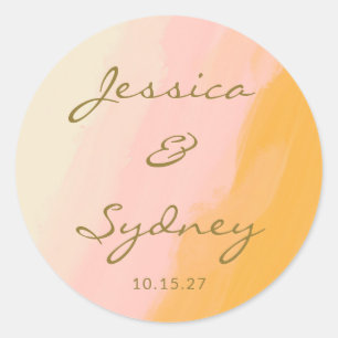 Sticker Rond Boho Chic Abstrait Aquarelle rose Jaune Mariage
