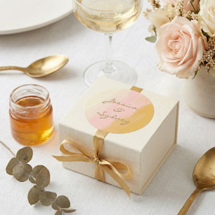 Sticker Rond Boho Chic Aquarelle rose et jaune Nom Mariage