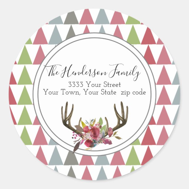 Sticker Rond Boho Chic Christmas Retourner l'adresse Label (Devant)