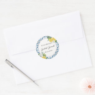 Sticker Rond Boho Chic Citron Italien Carrelage Bleu Baby Showe