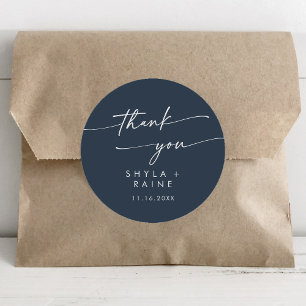 Sticker Rond Boho Chic Dark Navy Bleu Merci Mariage Faveur
