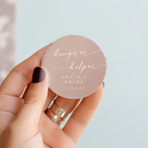 Sticker Rond Boho Chic Dusty Rose Pink Hangover Helper Favorise