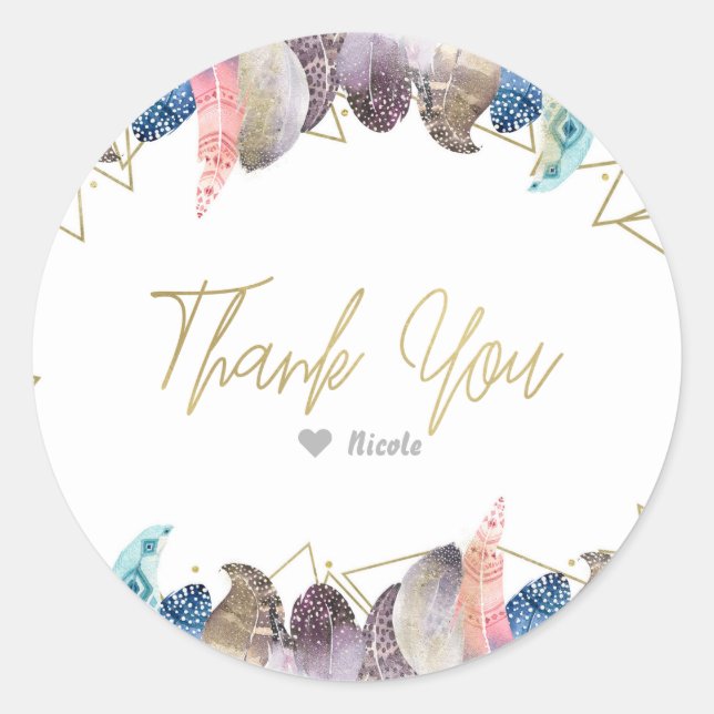 Sticker Rond Boho Chic Feathers Rustique Glam & Gold Party Favo (Devant)