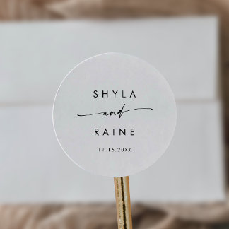 Sticker Rond Boho Chic Noir et Blanc Noms Enveloppe Phoques
