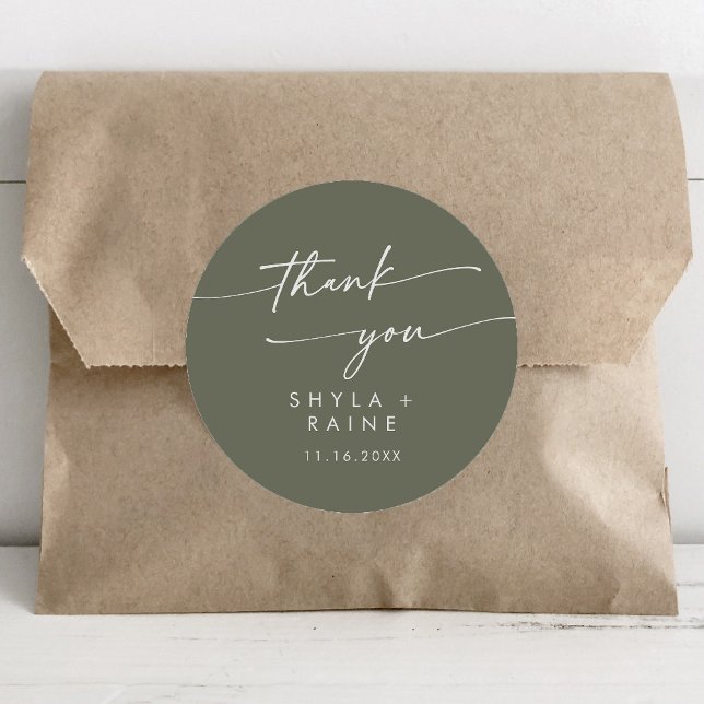 Sticker Rond Boho Chic Olive Green Merci Mariage Faveur (Créateur téléchargé)