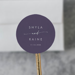 Sticker Rond Boho Chic Plum Purple Names Enveloppe Phoques