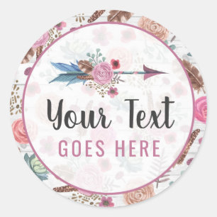 Sticker Rond Boho Chic Rustique Plumes Arrière Bohème